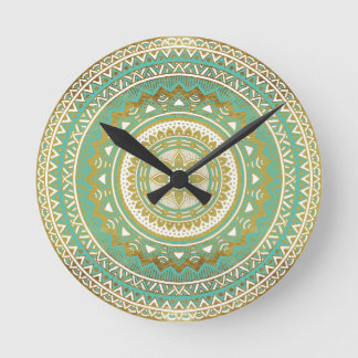 Blue and gold madala round clock
