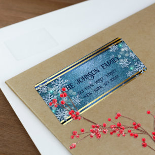 Blue And Gold Magical Christmas Winter Wonderland Label