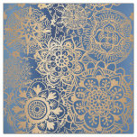 Blue and Gold Mandala Pattern Fabric