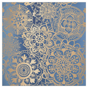 Blue and Gold Mandala Pattern Fabric