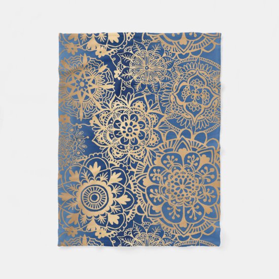 Blue and Gold Mandala Pattern Fleece Blanket