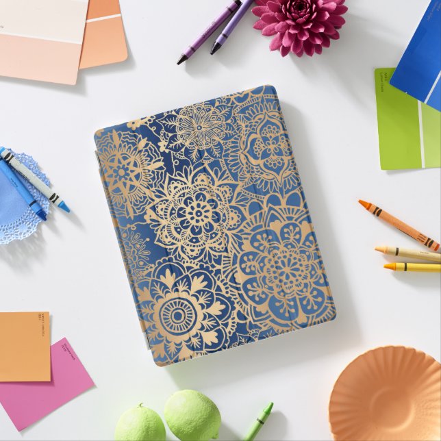 Blue and Gold Mandala Pattern iPad Case (In Situ)