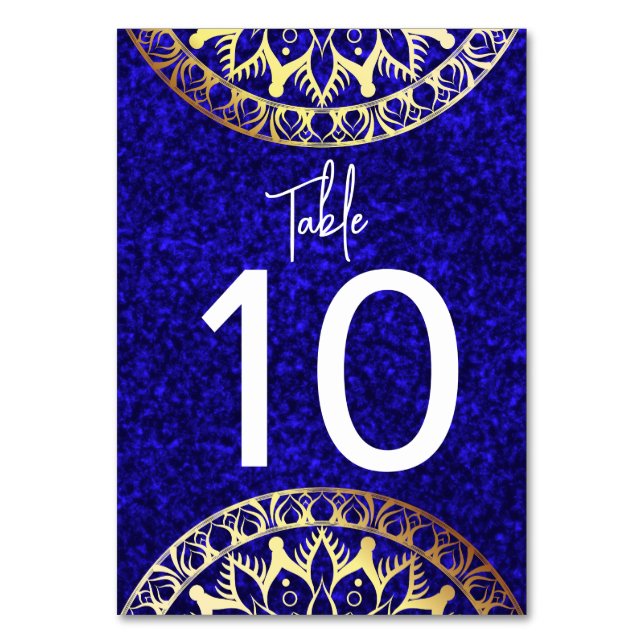 Blue and Gold Mandala Table Number (Front)