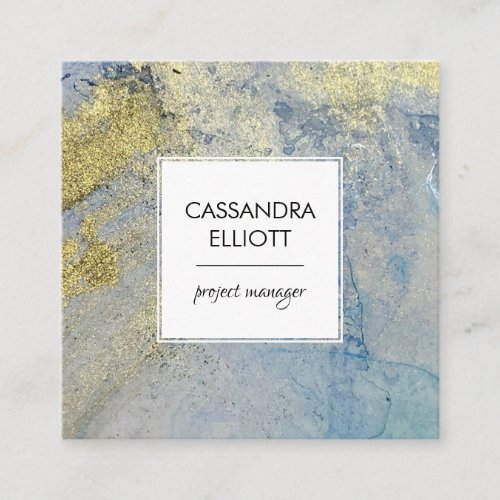 Blue and Gold Marble Abstract Liquid Art Square Business Card