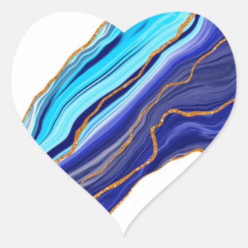 Blue and Gold Marble Art Heart Sticker