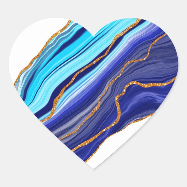 Blue and Gold Marble Art Heart Sticker (Front)