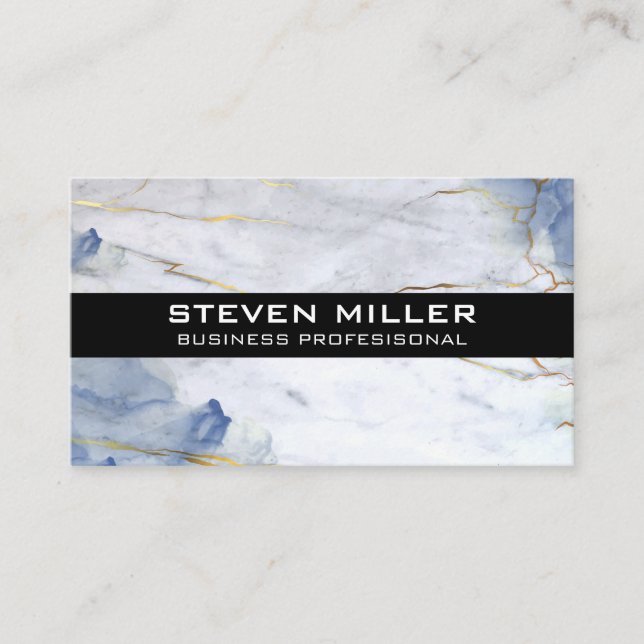 Blue and Gold Marble Background Business Card (Front)
