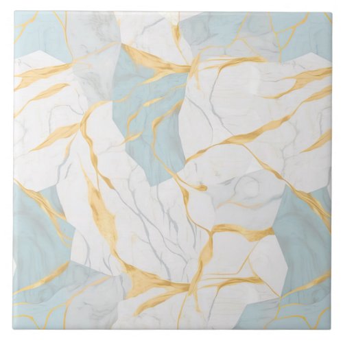 Blue and Gold Marble  Ceramic Tile