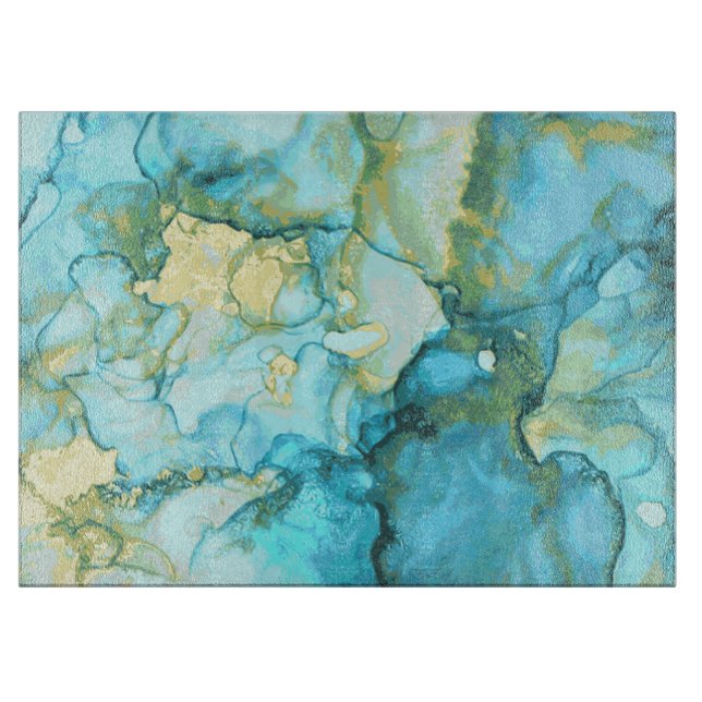 Blue And Gold Marble Cutting Board (Front)