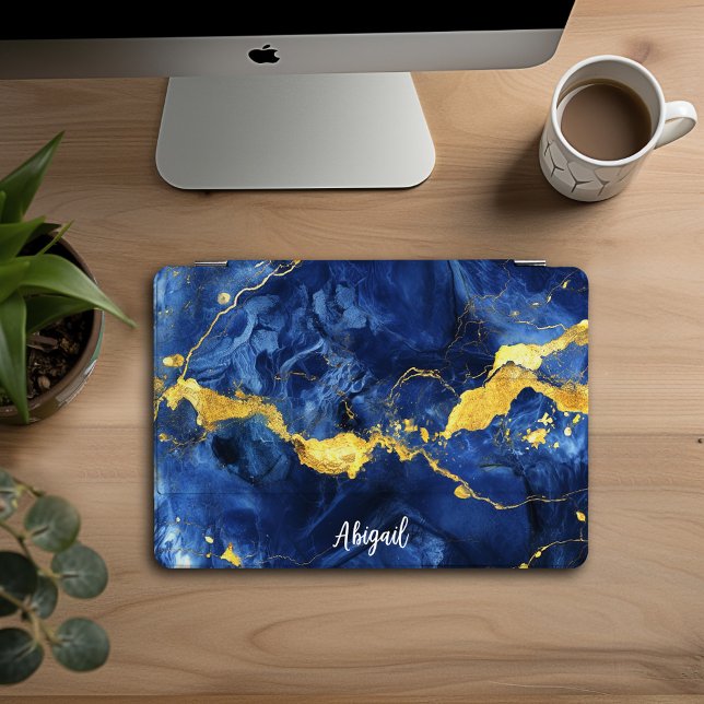 Blue And Gold Marble Design Personalized, iPad Pro Cover (Creator Uploaded)