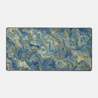 Blue and gold marble desk mat