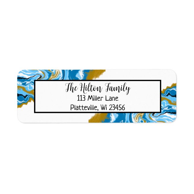 Blue and Gold Marble Fluid Art   Label (Front)