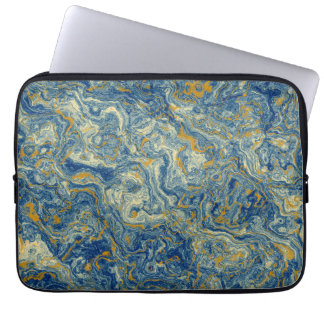Blue and gold marble laptop sleeve