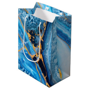Blue and Gold Marble Medium Gift Bag