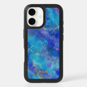 Blue and Gold Marble Monogrammed iPhone 16 Case