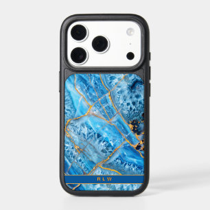 Blue and Gold Marble Monogrammed  iPhone 17 Pro Case