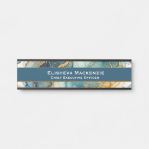 Blue and Gold Marble Office Door Sign Name Plate