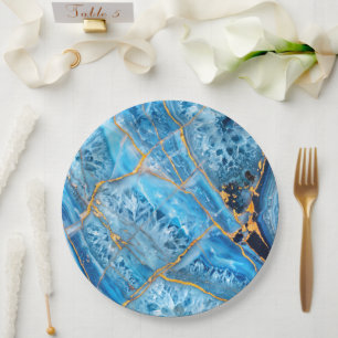 Blue and Gold Marble Paper Plates