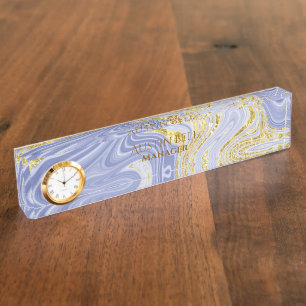 Blue and Gold Marble Personalized Desk Name Plate