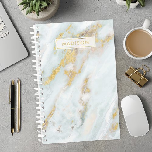 Blue And Gold Marble Personalized Name Custom Planner