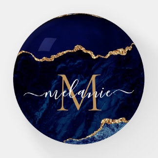Blue and Gold Marble Personalized Paperweight Gift