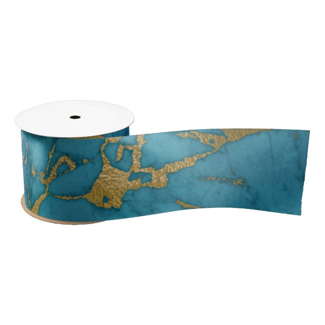 Blue and Gold Marble Satin Ribbon (Spool)