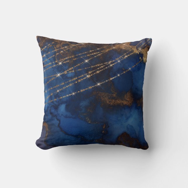 Blue and gold marble stone gold elegant  throw pillow (Front)
