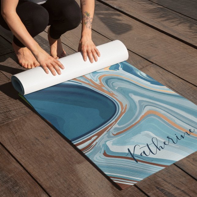 Blue and Gold Marble Swirls Ohm Symbol Yoga Mat (Creator Uploaded)