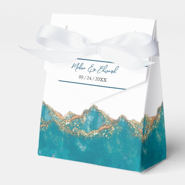 Blue And Gold Marble Wedding Favor Box (Front Side)