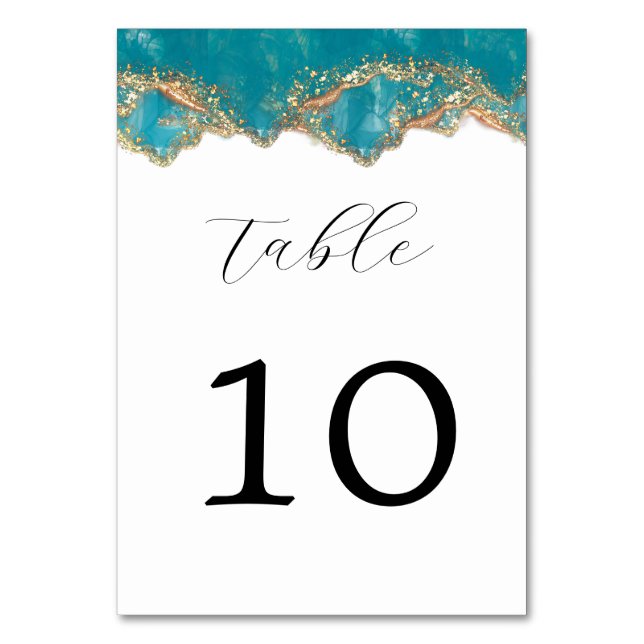 Blue And Gold Marble Wedding Table Number (Front)