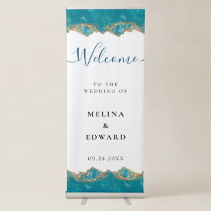 Blue And Gold Marble Wedding Welcome Retractable Banner