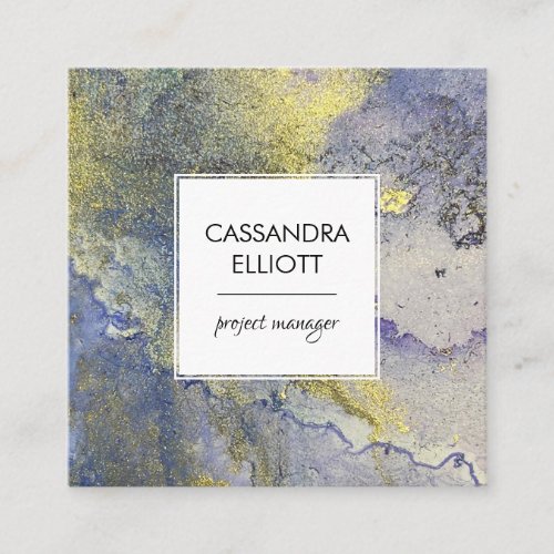 Blue and Gold Marbled Abstract Liquid Art Square Business Card