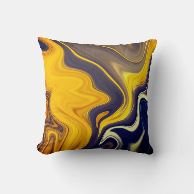 Blue and Gold Marbled Throw Pillow (Front)