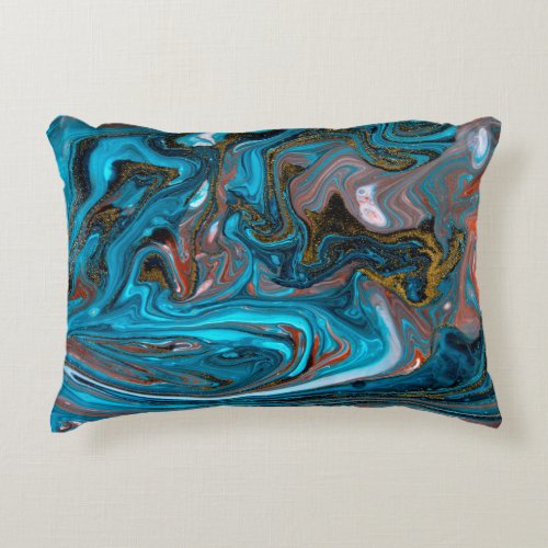 Blue and gold marbling pattern Golden marble liqu Accent Pillow