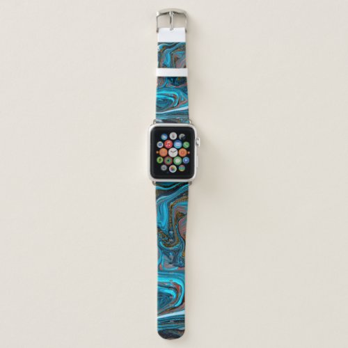 Blue and gold marbling pattern Golden marble liqu Apple Watch Band
