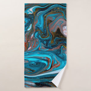 Blue and gold marbling pattern. Golden marble liqu Bath Towel