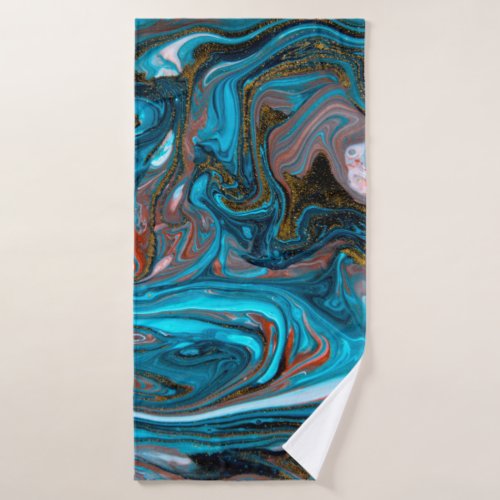 Blue and gold marbling pattern Golden marble liqu Bath Towel