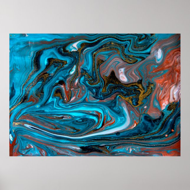Blue and gold marbling pattern. Golden marble liqu Poster (Front)