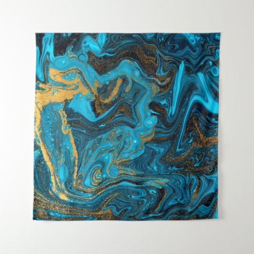 Blue and gold marbling pattern Golden marble liqu Tapestry