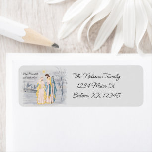 Blue and gold Mary, Joseph and Jesus Holiday Label