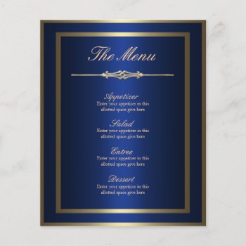 Blue And Gold Menu Card by party_depot at Zazzle