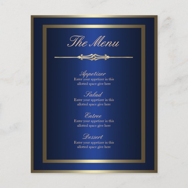 Blue and Gold Menu Card (Front)