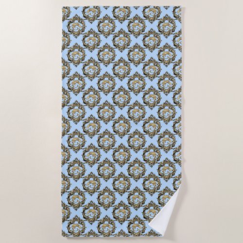 Blue and Gold mermaid design Beach Towel