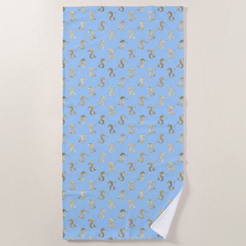 Blue and Gold Mermaid design Beach Towel