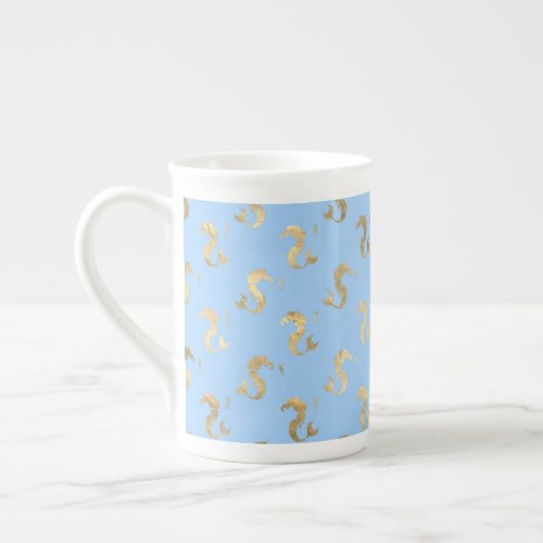 Blue and Gold Mermaid design Bone China Mug