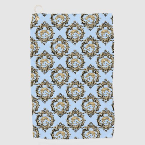 Blue and Gold mermaid design Golf Towel