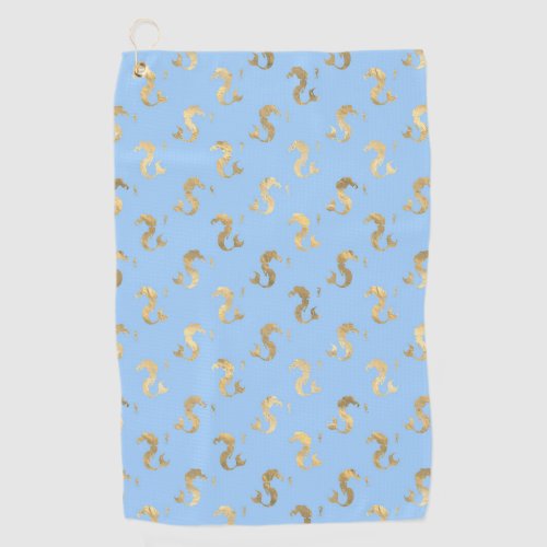 Blue and Gold Mermaid design Golf Towel