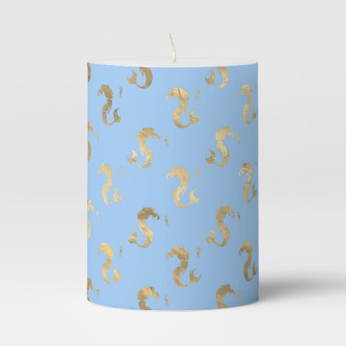 Blue and Gold Mermaid design Pillar Candle