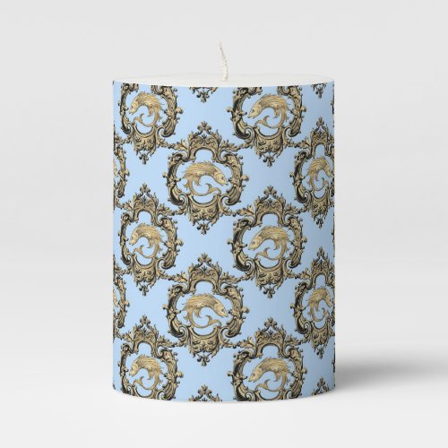 Blue and Gold mermaid design Pillar Candle