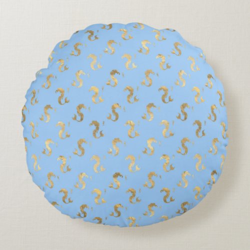 Blue and Gold Mermaid design Round Pillow